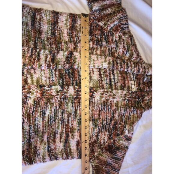 Hooded Sweater Size M Open Cardigan Multi Color Earth Tones Pockets Long Cozy - Picture 5 of 7